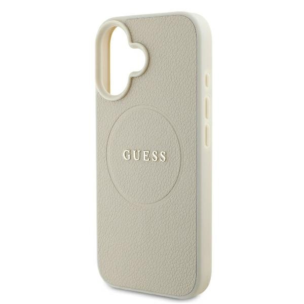 Guess GUHMP16SPGHSMME iPhone 16 smilškrāsas/bēša cietā apvalka ar teksturētu gredzenu un MagSafe
