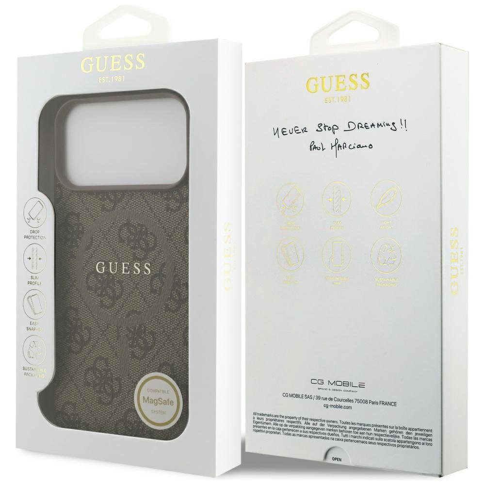 „Guess“ 4G Ring Classic Logo MagSafe vāciņš iPhone 17 Pro Max, brūns