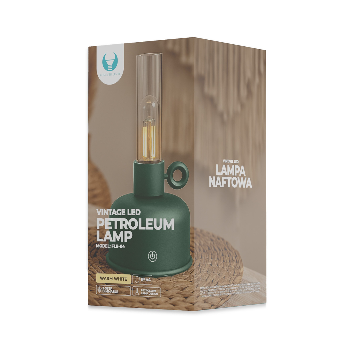 „Forever Light“ vintage stila naftas krāsas LED lampa FLR-04, pudeles zaļa