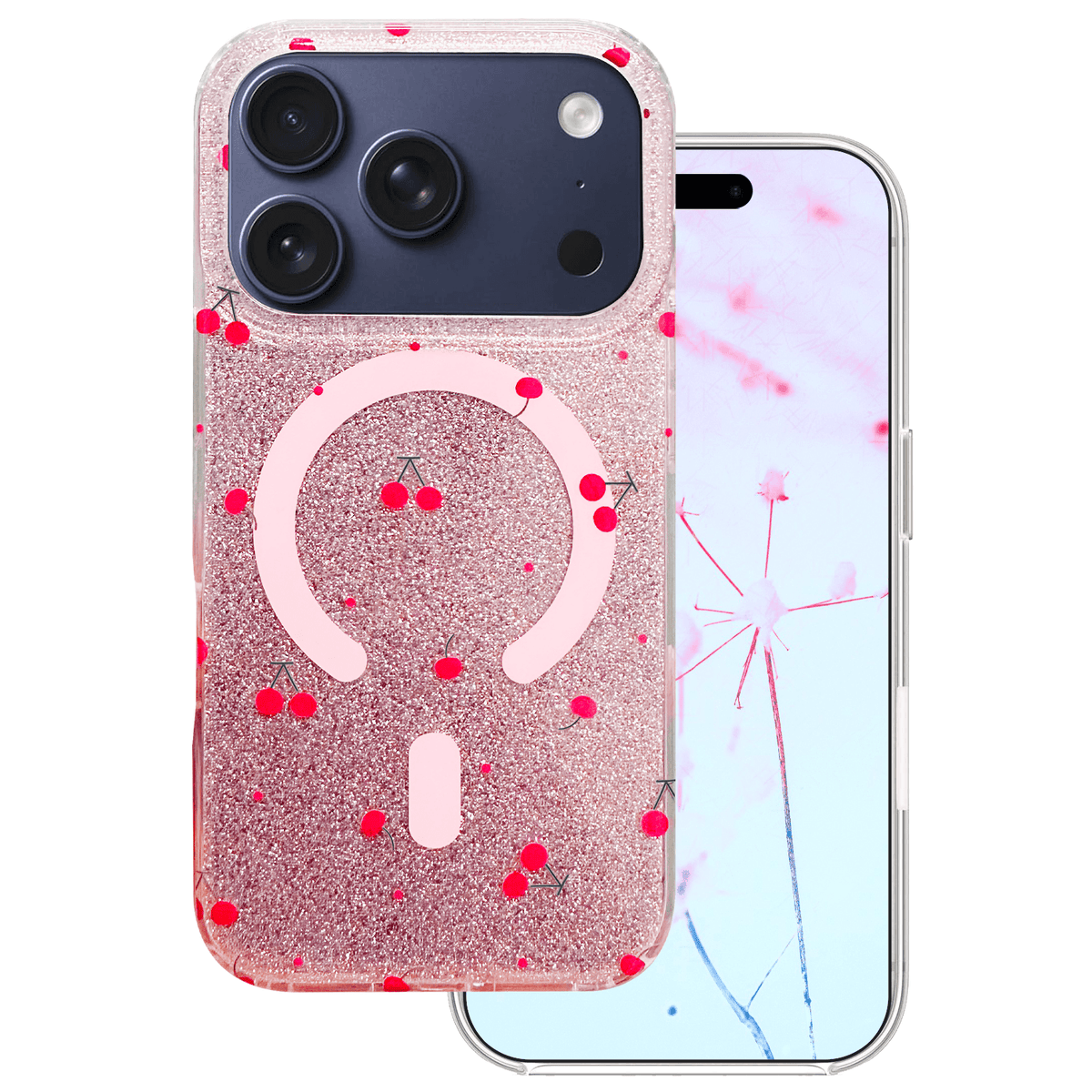 Cherry Mag apvalks iPhone 17 Pro Max 6,9" / 18 Pro Max 6,9" ar gliteriem