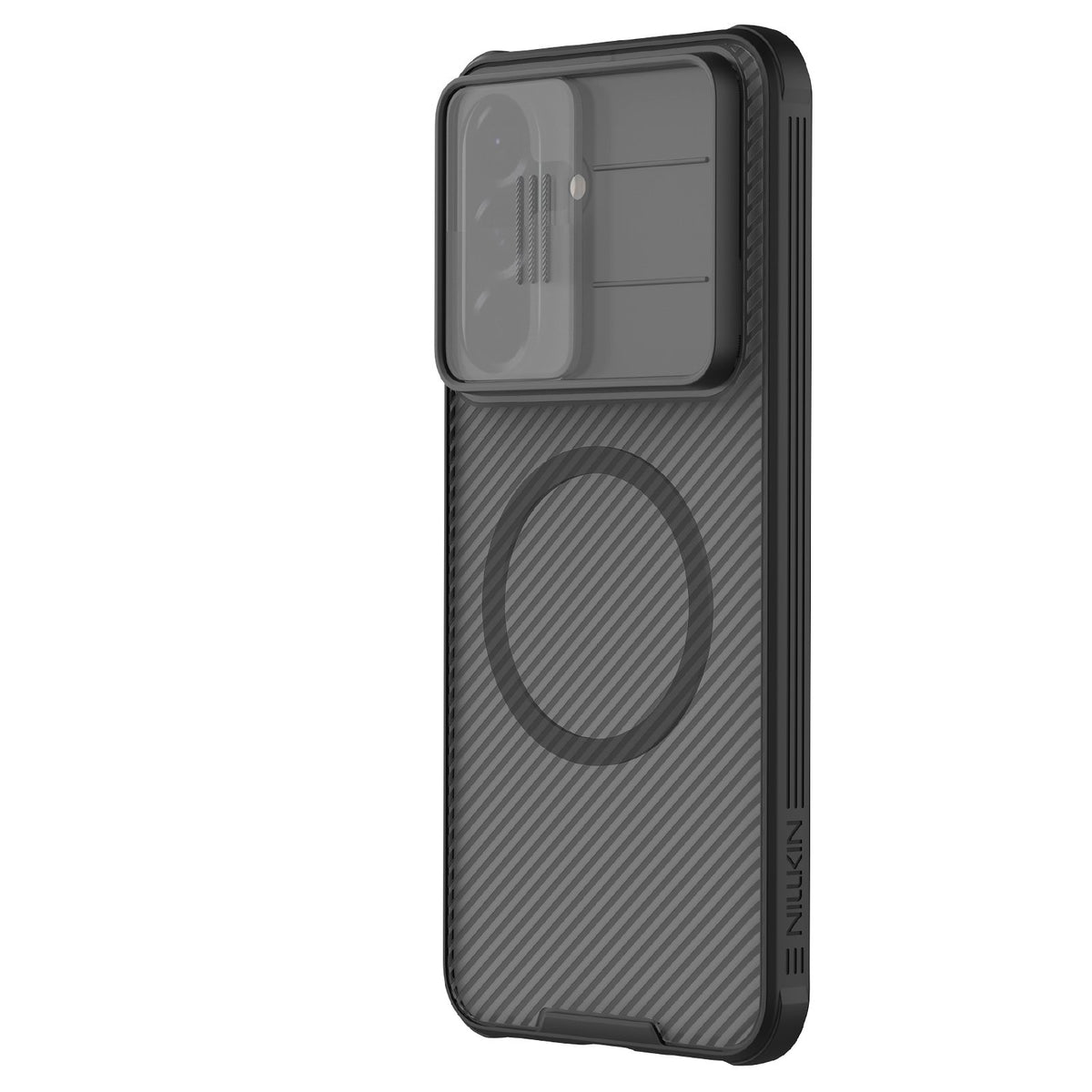 Nillkin CamShield Pro magnētiskais vāciņš Samsung Galaxy A57 5G, caurspīdīgs melns