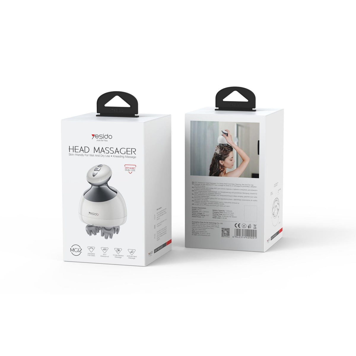 Yesido IPX7 ūdensizturīgs galvas masāžieris MG12, balts, 1200 mAh, 15 minūšu sesijas
