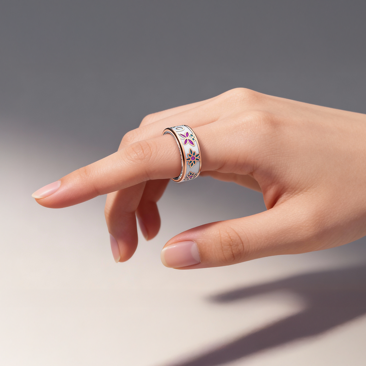 „Forever Smartring Botanical“ SR-101 rozā zelta gredzens, izmērs 6