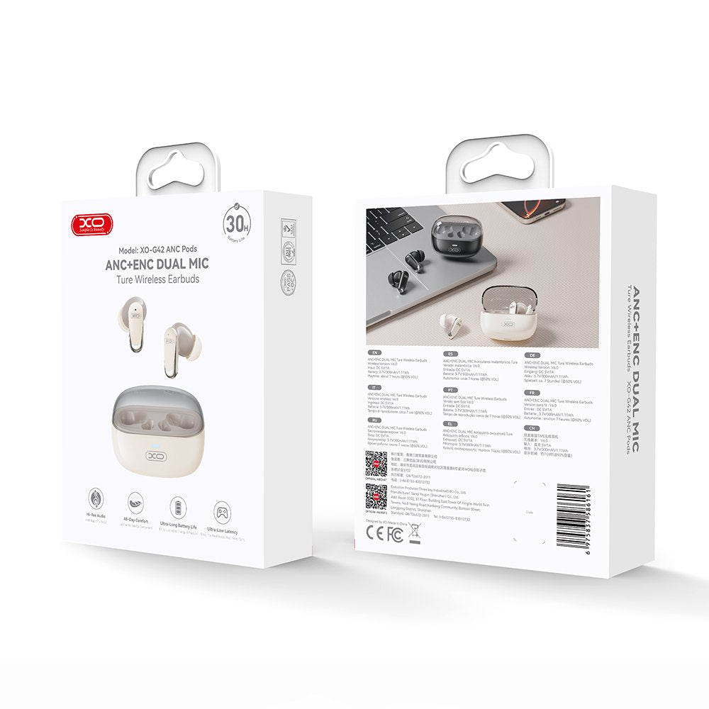 XO Bluetooth austiņas G42 TWS smilškrāsā ar ANC + ENC
