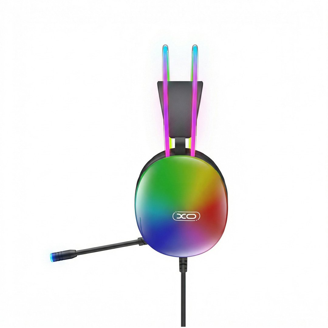 XO vadu austiņas GE11 ar 3,5 mm spraudni – USB-A, melnas, ar RGB apgaismojumu un mikrofonu