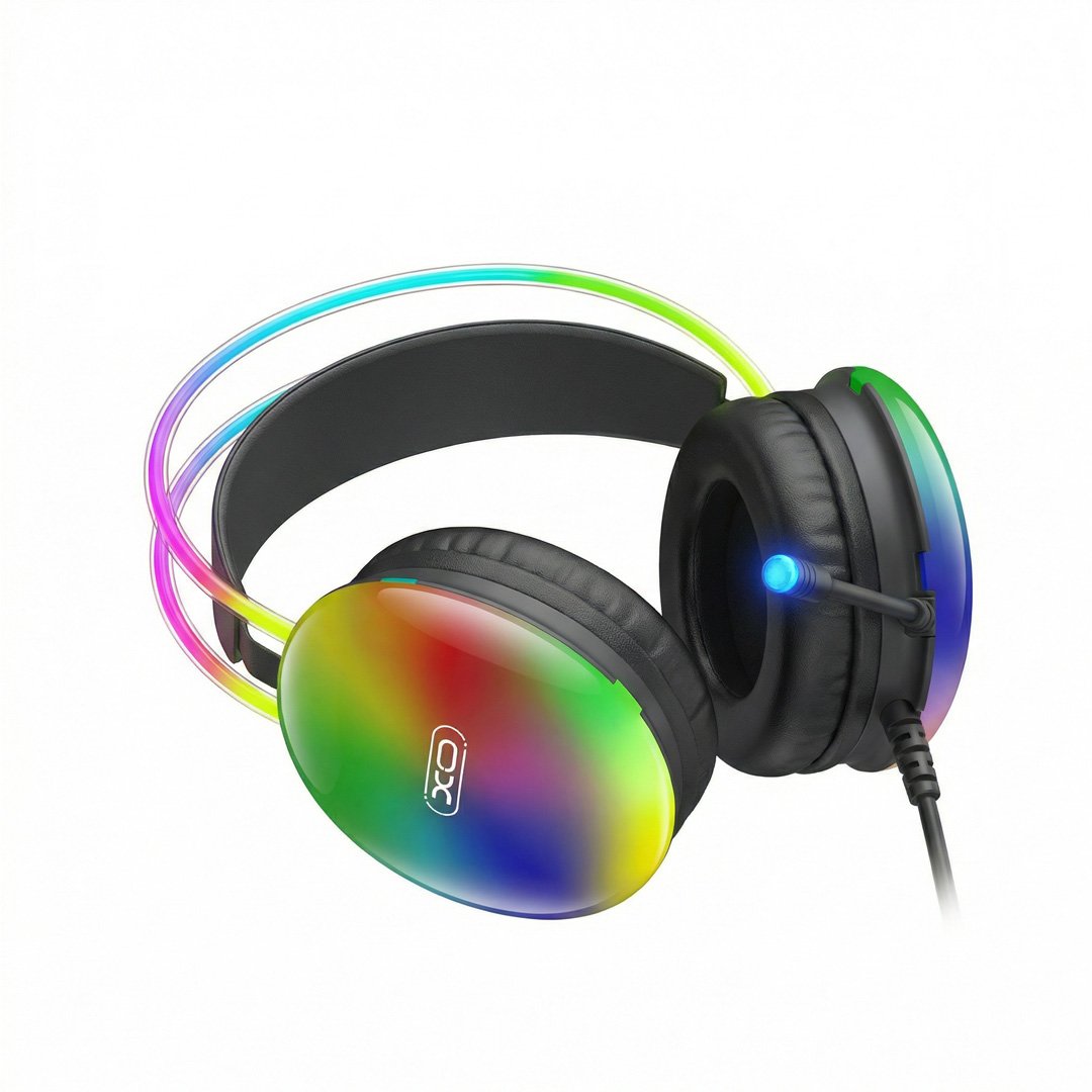 XO vadu austiņas GE11 ar 3,5 mm spraudni – USB-A, melnas, ar RGB apgaismojumu un mikrofonu