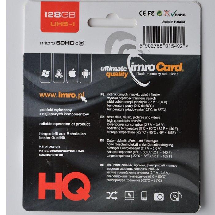 Imro atmiņas karte 128GB microSDHC cl. 10 UHS-I + adapteris