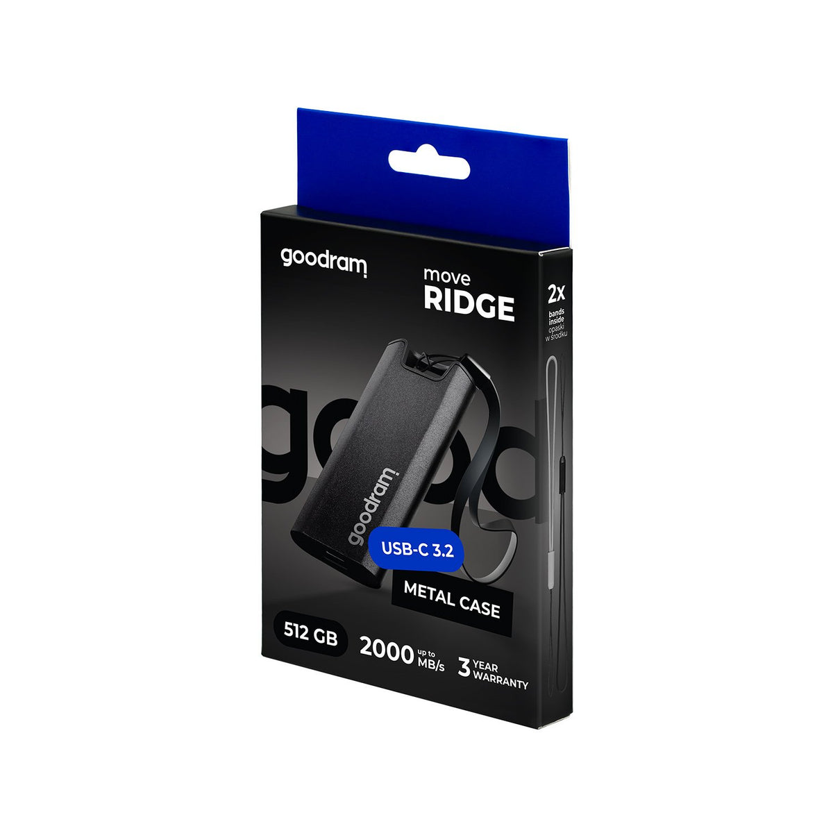 Goodram portatīvais SSD disks MOVE RIDGE 512 GB USB 3.2 2. paaudzes Type-C, melns