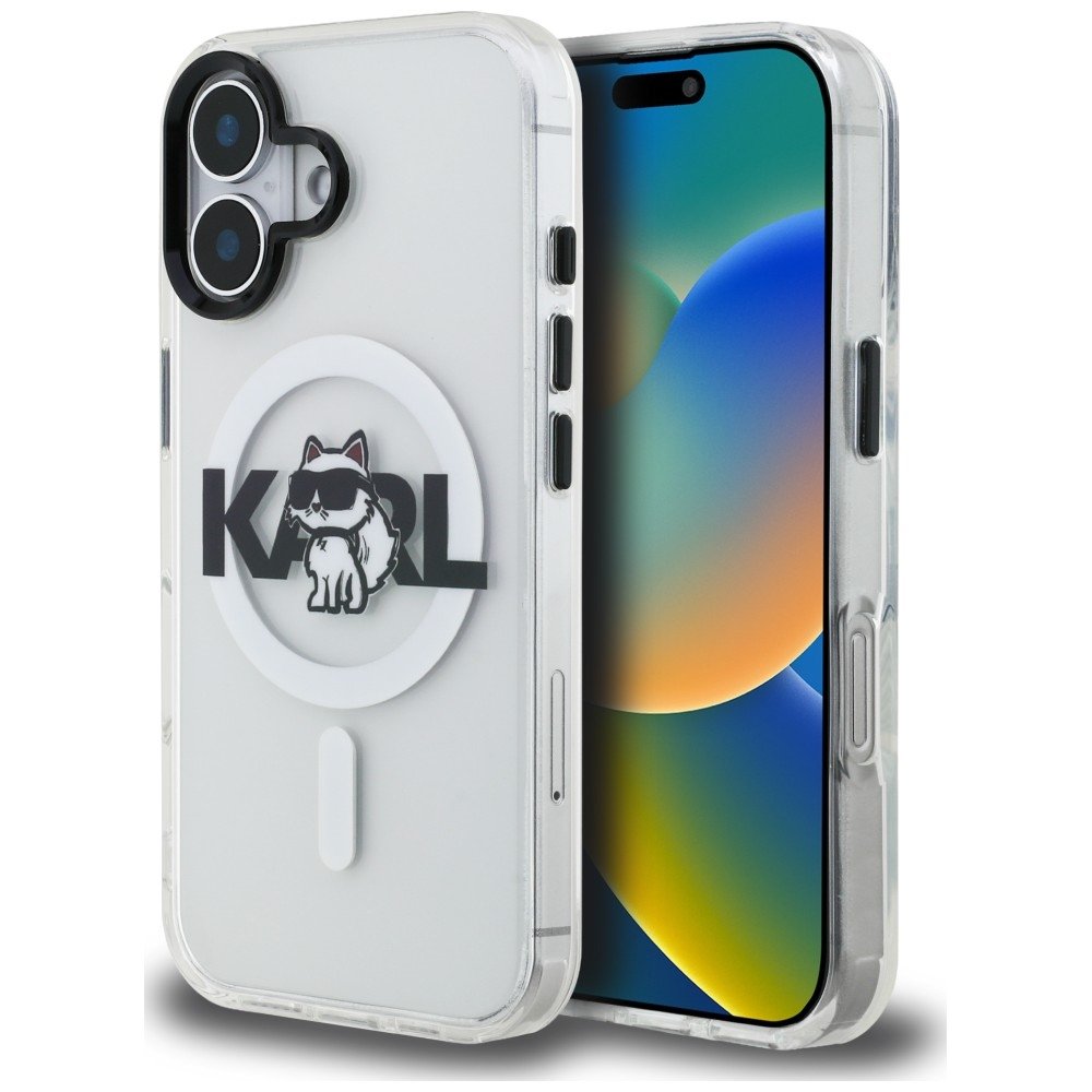 Karl Lagerfeld iPhone 17 6,1" apvalks ar IML tehnoloģiju, Choupette skices logotips, MagSafe, caurspīdīgs