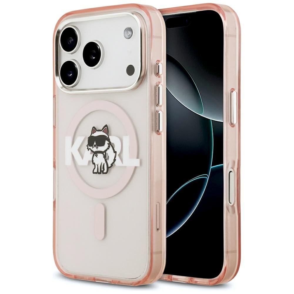 Karl Lagerfeld iPhone 17 Pro 6,3" apvalks ar IML apdari, Choupette skices logotips, MagSafe, rozā