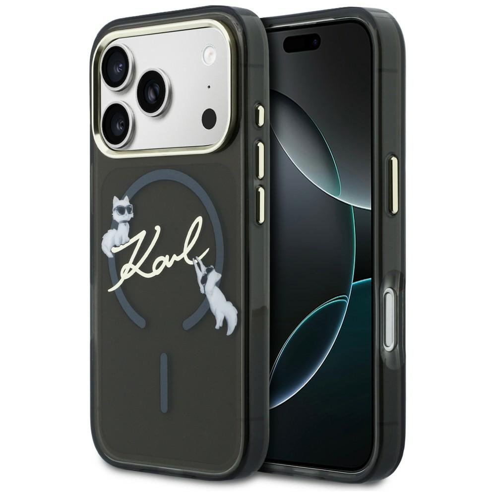 Karl Lagerfeld iPhone 17 Pro 6,3" apvalks ar IML apdruku Choupettes un Karl Script logotipu, MagSafe, melns