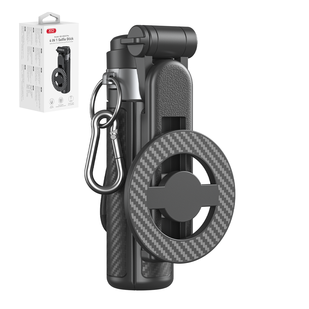 XO pašbildes nūja ar Bluetooth un statīvu SS25, melna, ar magnētu MagSafe, 64 cm
