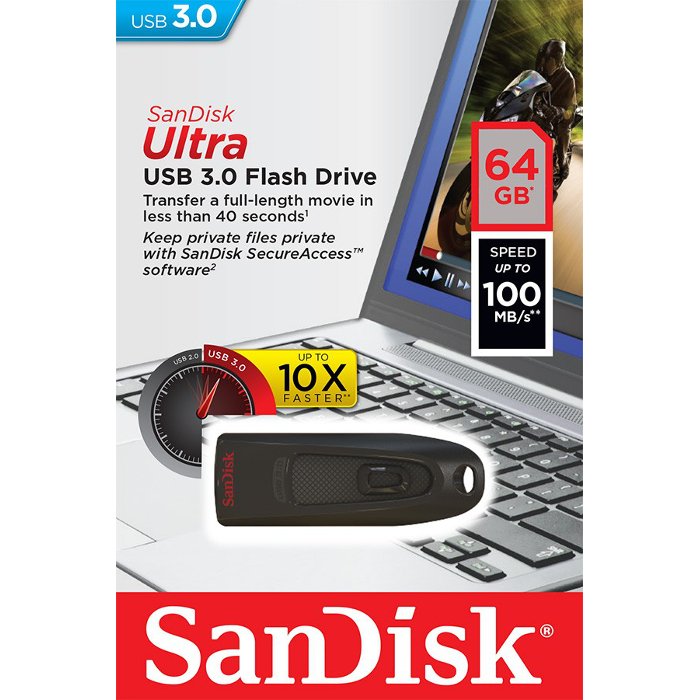 SanDisk USB zibatmiņa 64GB USB 3.0 Cruzer Ultra