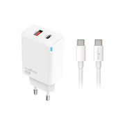 Maxlife MXTC-09-45AC PD QC lādētājs – 1x USB-C, 1x USB, 45 W, balts + USB-C – USB-C kabelis, 2,0 m, 60 W