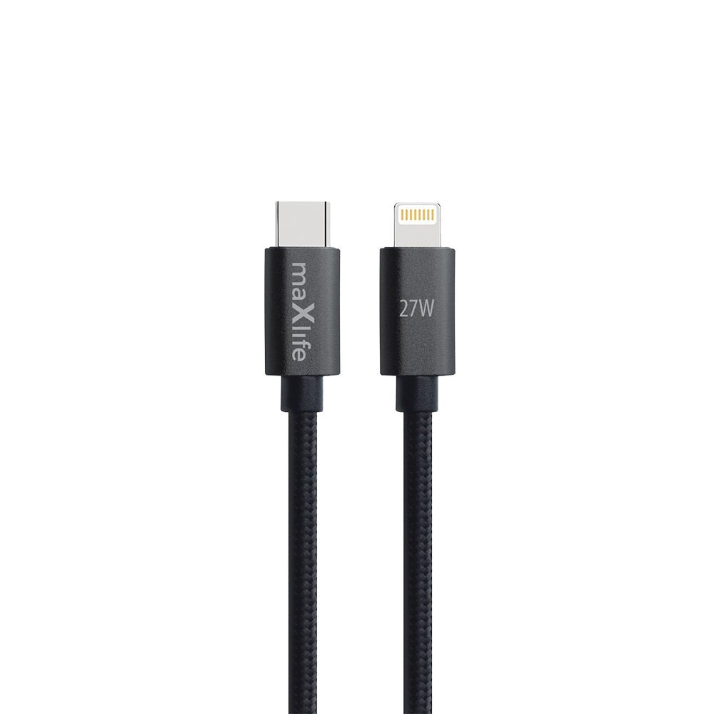 Maxlife MXUC-12 USB-C – Lightning kabelis, 3,0 m, 27 W, melns