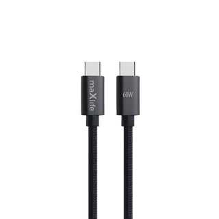 Maxlife MXUC-12 USB-C – USB-C kabelis, 3,0 m, 60 W, melns