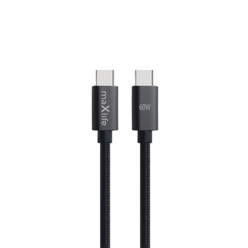 Maxlife MXUC-12 USB-C – USB-C kabelis, 3,0 m, 60 W, melns