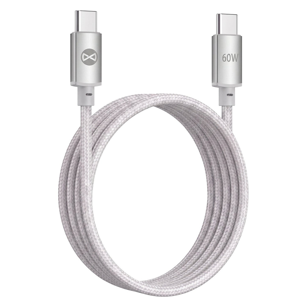 Forever Vibe USB-C – USB-C kabelis, 1,0 m, 60 W, sudraba krāsā