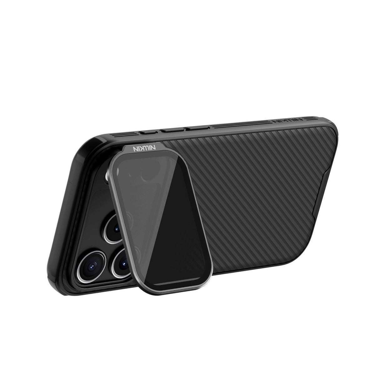Nillkin CamShield Prop magnētiskais vāciņš iPhone 17 Pro / iPhone 18 Pro, melns (versija ar caurspīdīgu objektīva vāciņu)