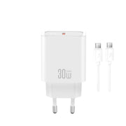 XO sienas lādētājs CE41 PD 30 W, 1x USB-C, balts + USB-C – USB-C kabelis
