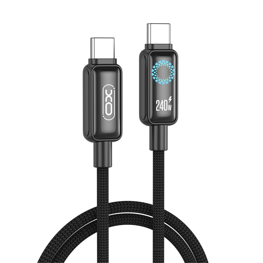 XO kabelis NB-Q312A PD USB-C – USB-C, 1,0 m, 240 W, melns ar LED indikatoru