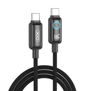 XO kabelis NB-Q312B PD USB-C – USB-C, 2,0 m, 240 W, melns ar LED indikatoru