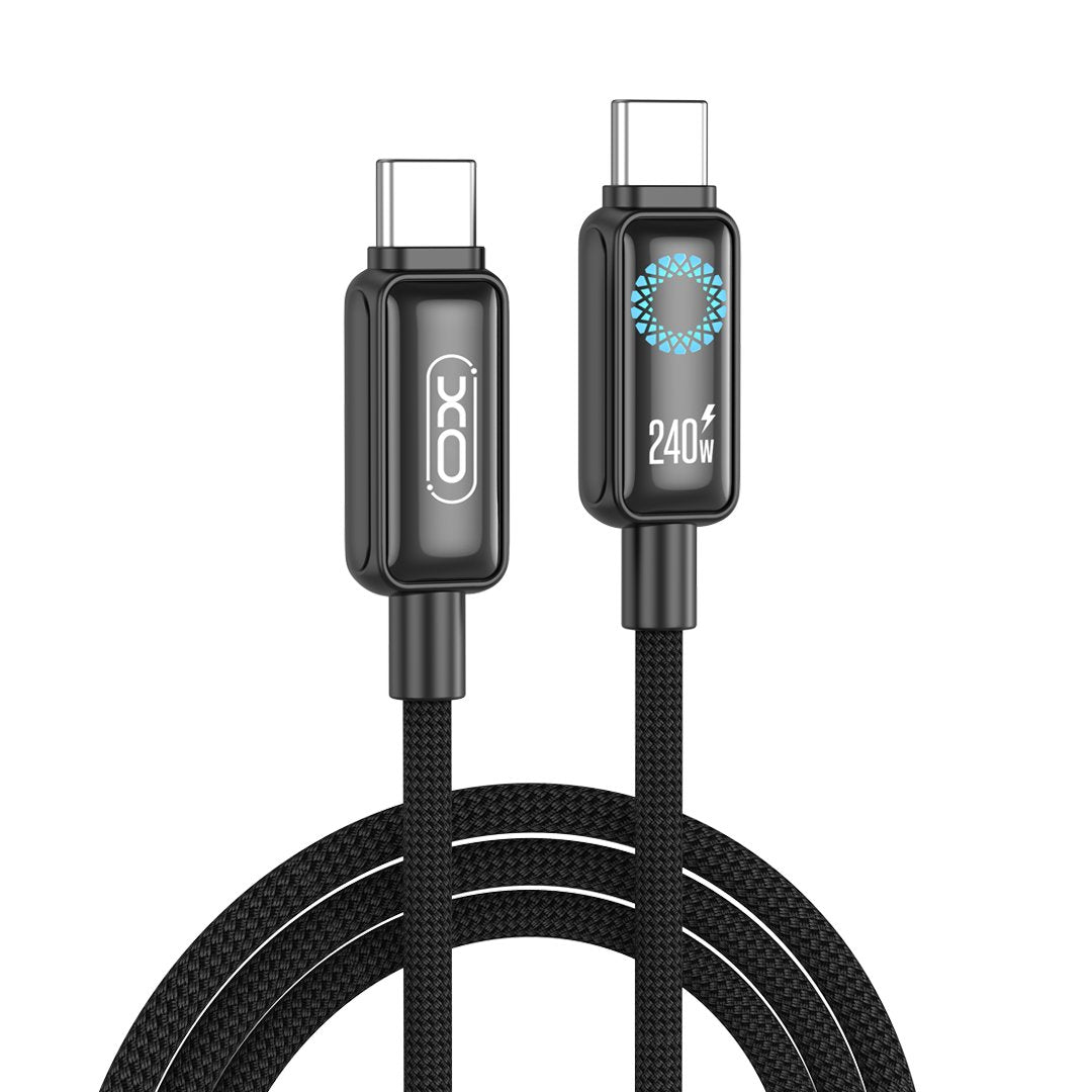XO kabelis NB-Q312B PD USB-C – USB-C, 2,0 m, 240 W, melns ar LED indikatoru