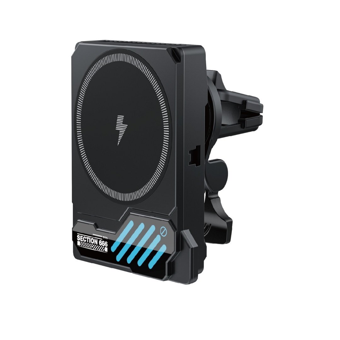 XO car holder SL14 with wireless inductive charger 15W black air vent with LED and cooling