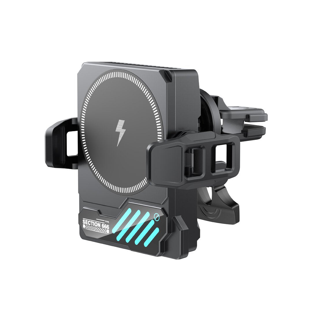 XO car holder SL14 with wireless inductive charger 15W black air vent with LED and cooling