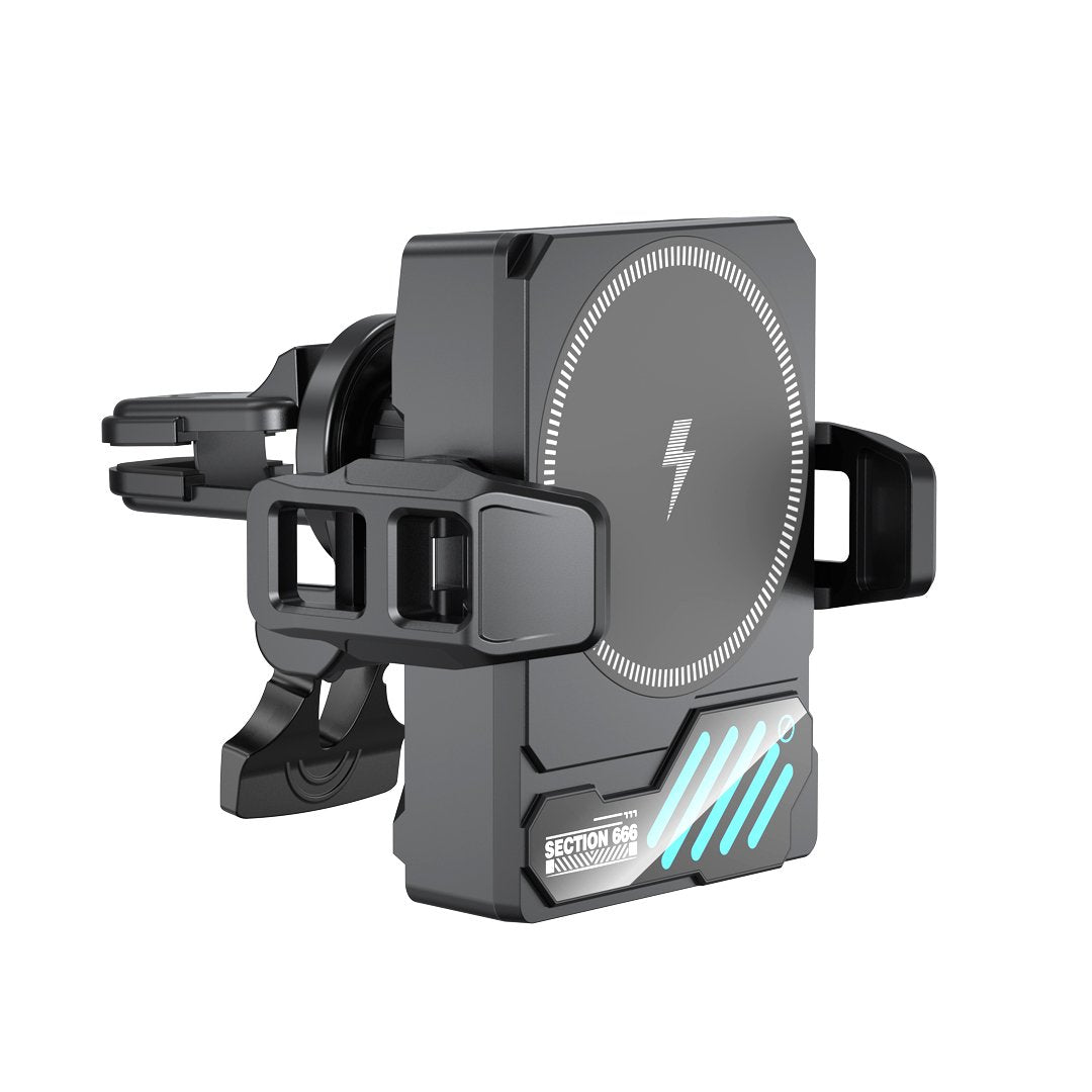 XO car holder SL14 with wireless inductive charger 15W black air vent with LED and cooling