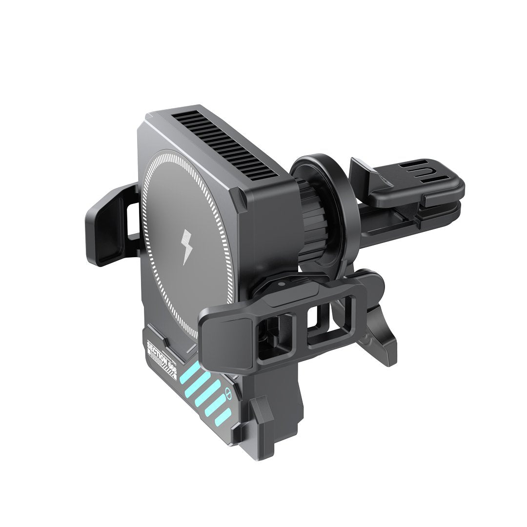 XO car holder SL14 with wireless inductive charger 15W black air vent with LED and cooling
