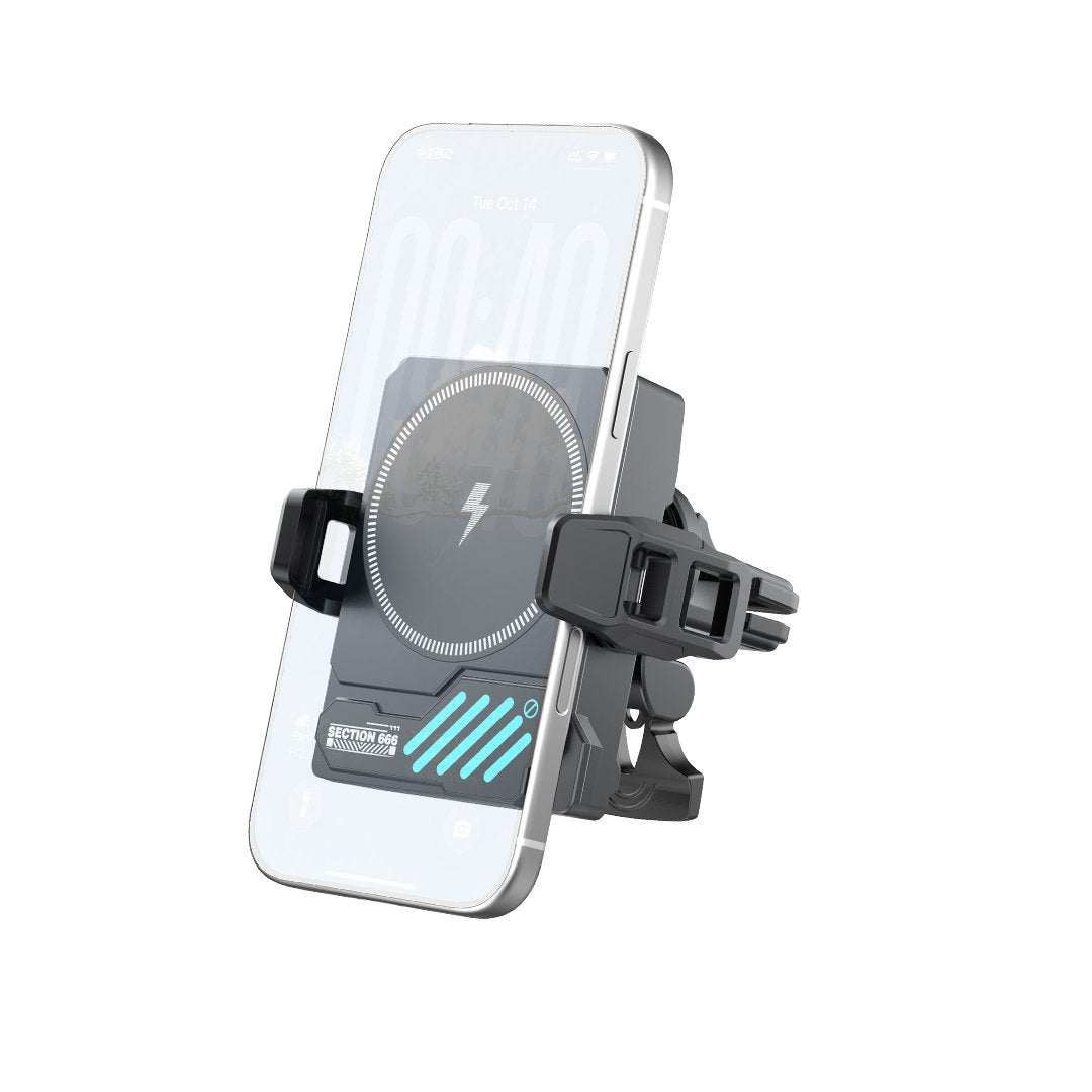 XO car holder SL14 with wireless inductive charger 15W black air vent with LED and cooling