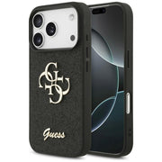 „Guess“ fiksētais „Glitter Big 4G“ apvalks iPhone 18 Pro / iPhone 17 Pro, melns