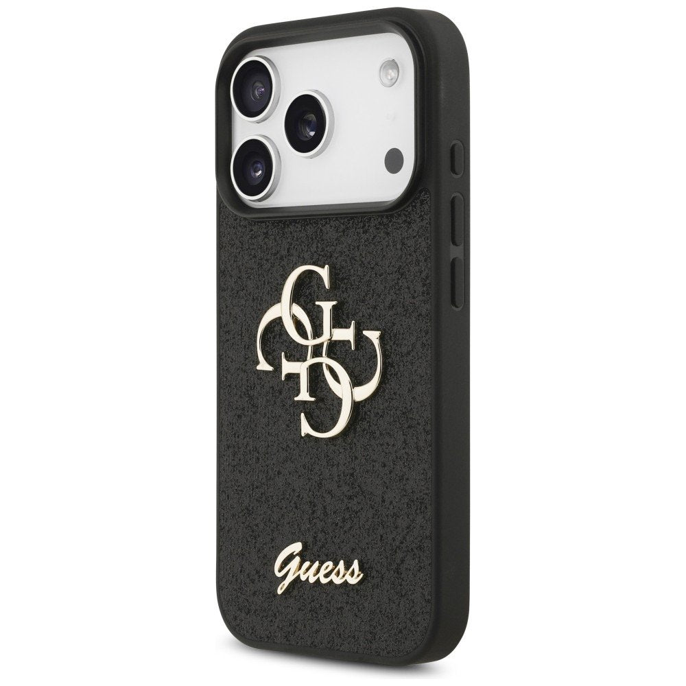 „Guess“ fiksētais „Glitter Big 4G“ apvalks iPhone 18 Pro / iPhone 17 Pro, melns