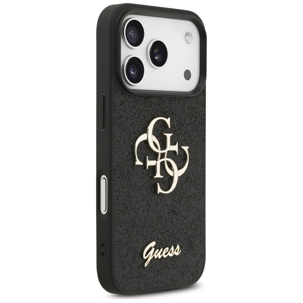 „Guess“ fiksētais „Glitter Big 4G“ apvalks iPhone 18 Pro / iPhone 17 Pro, melns