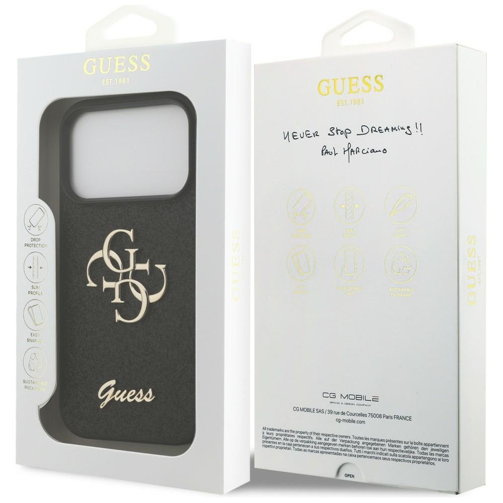 „Guess“ fiksētais „Glitter Big 4G“ apvalks iPhone 18 Pro / iPhone 17 Pro, melns