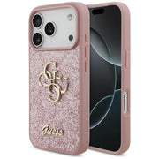 Guess fiksētais Glitter Big 4G vāciņš iPhone 18 Pro / iPhone 17 Pro, rozā krāsā