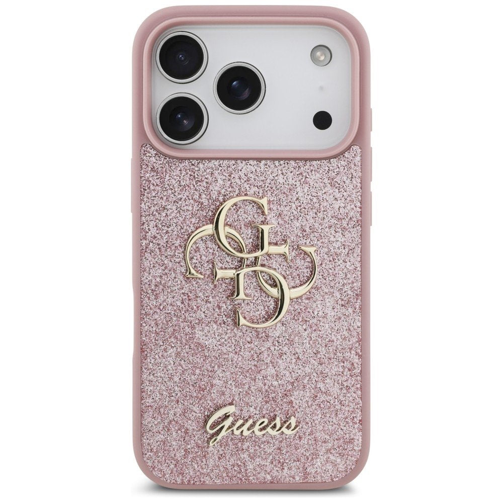 Guess fiksētais Glitter Big 4G vāciņš iPhone 18 Pro / iPhone 17 Pro, rozā krāsā