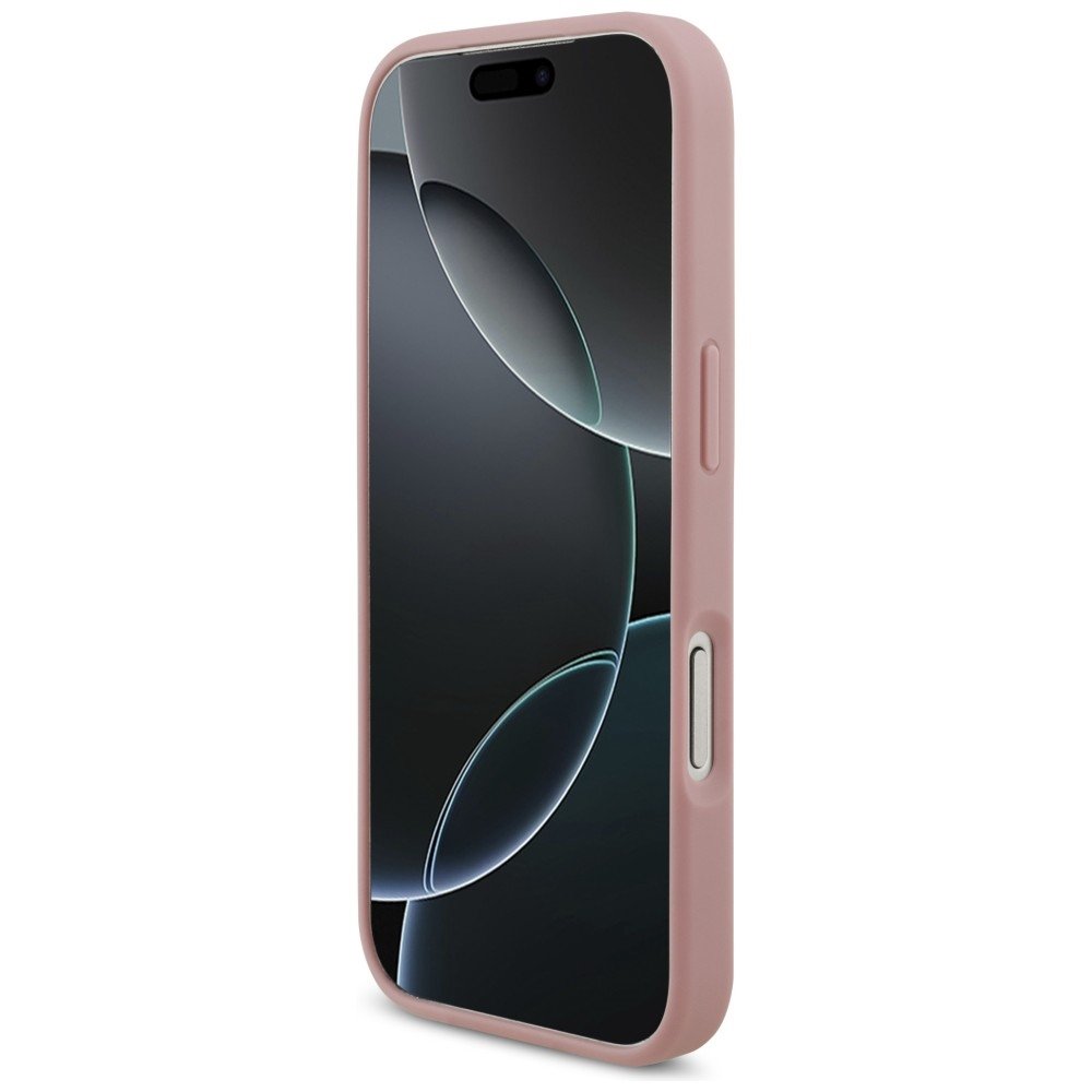 Guess fiksētais Glitter Big 4G vāciņš iPhone 18 Pro / iPhone 17 Pro, rozā krāsā