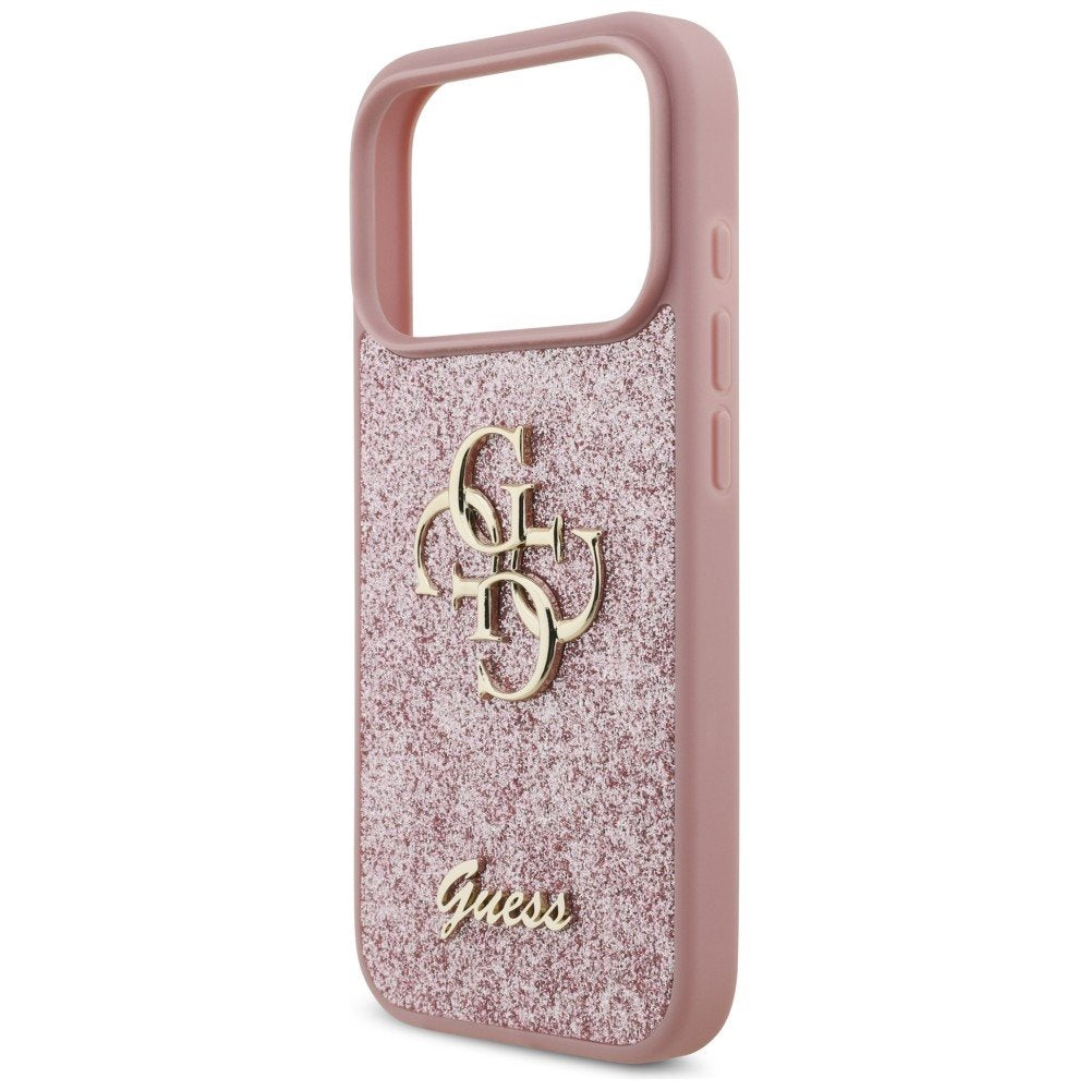 Guess fiksētais Glitter Big 4G vāciņš iPhone 18 Pro / iPhone 17 Pro, rozā krāsā