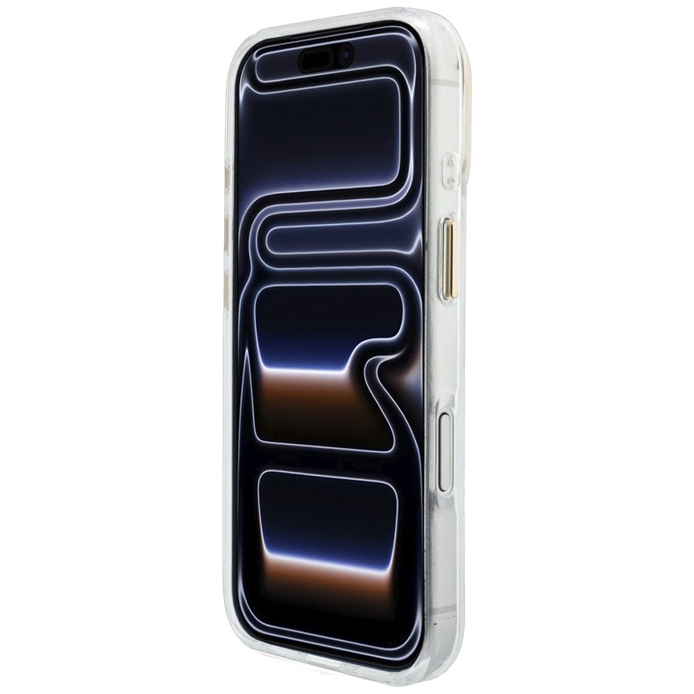 „Guess“ IML 4G Script metāla apvalks iPhone 18 Pro / 17 Pro Max, balts