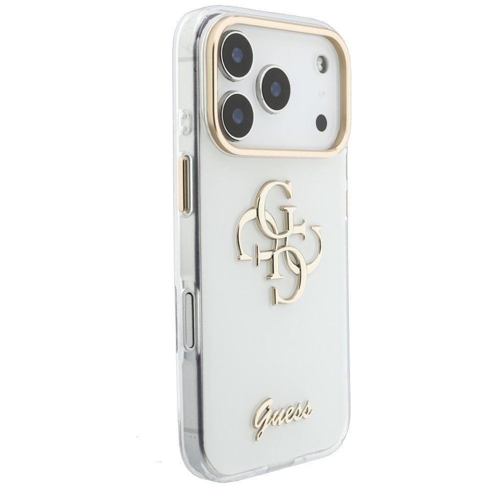 „Guess IML 4G Script“ metāla apvalks iPhone 18 Pro / 17 Pro, balts