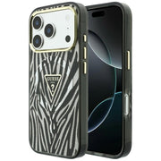 „Guess“ IML „Zebra Glitter Triangle Logo“ MagSafe apvalks iPhone 18 Pro Max / 17 Pro Max, sudraba krāsā