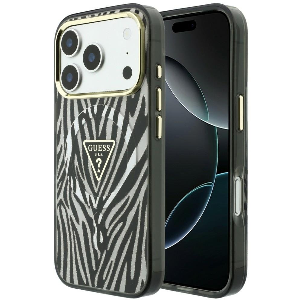„Guess“ IML „Zebra Glitter Triangle Logo“ MagSafe apvalks iPhone 18 Pro Max / 17 Pro Max, sudraba krāsā
