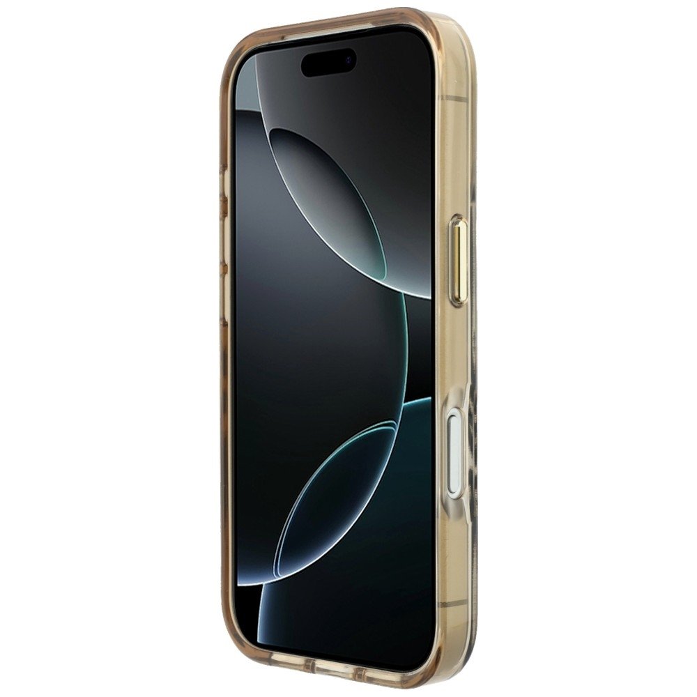 „Guess“ IML „Zebra Glitter Triangle Logo“ MagSafe apvalks iPhone 18 Pro / 17 Pro, zelta krāsā