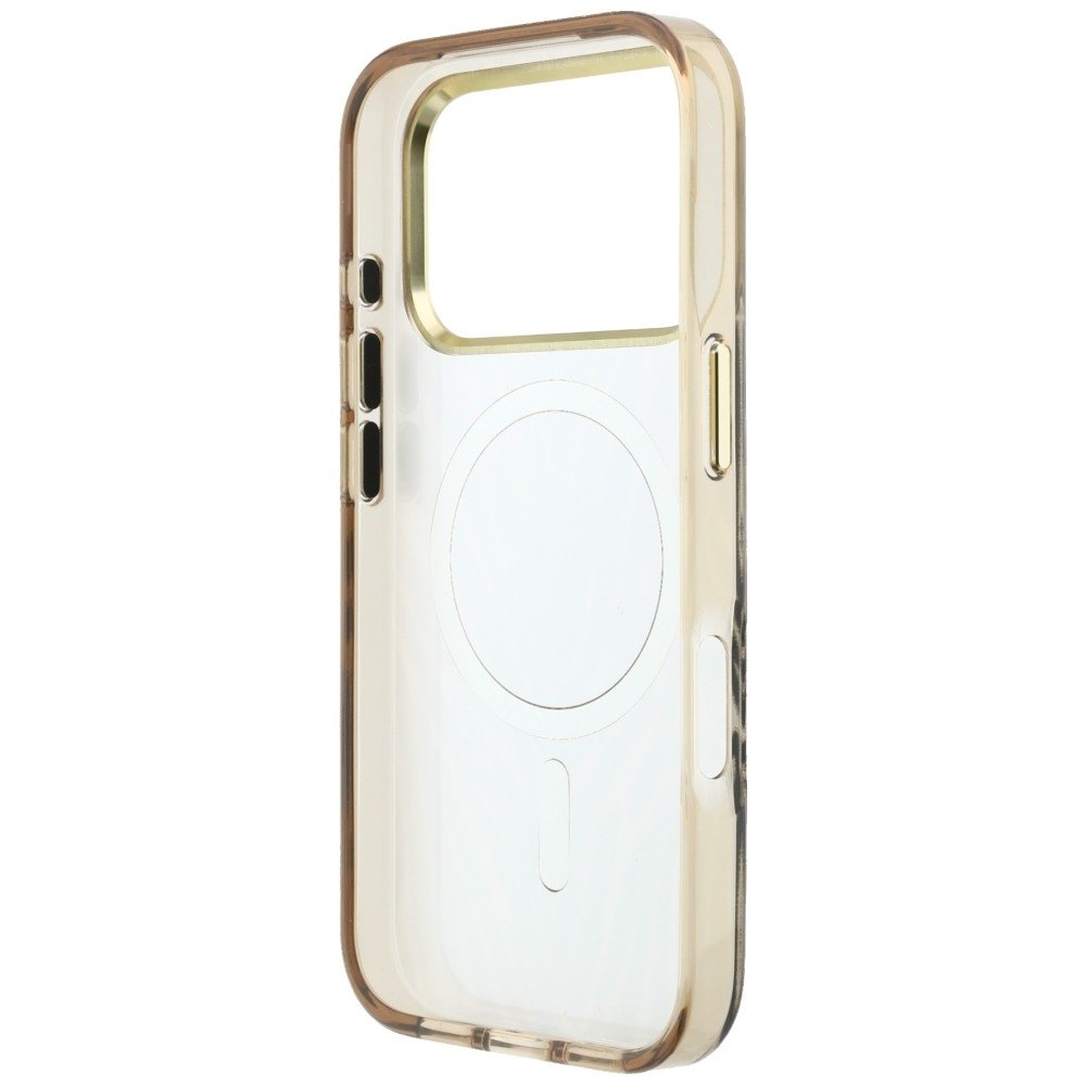 „Guess“ IML „Zebra Glitter Triangle Logo“ MagSafe apvalks iPhone 18 Pro / 17 Pro, zelta krāsā