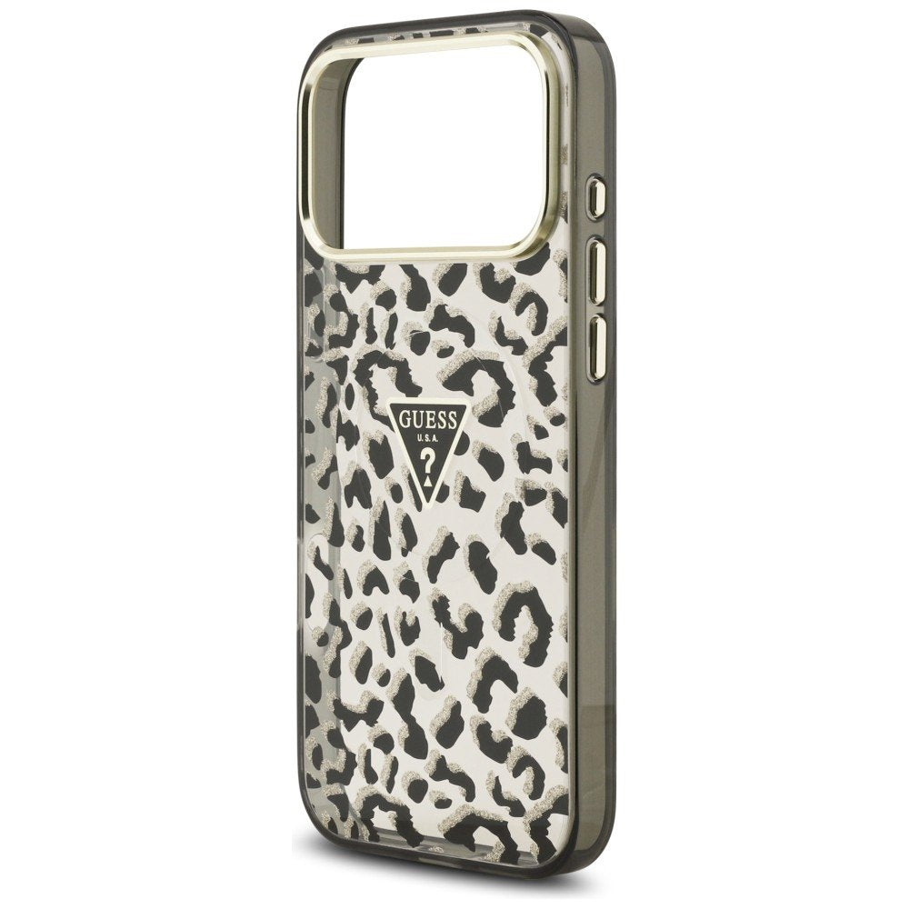 „Guess IML“ „Leopard Glitter Triangle Logo“ MagSafe apvalks iPhone 18 Pro Max / 17 Pro Max, melns