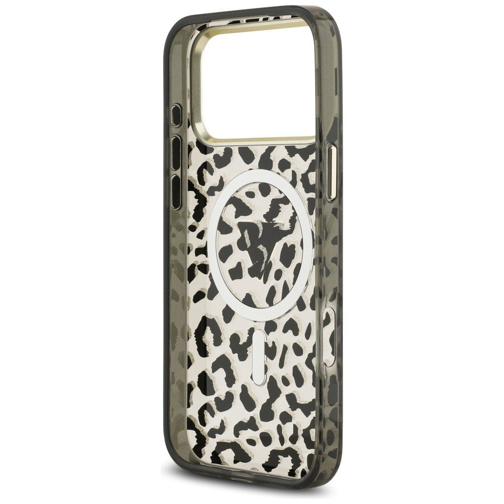 „Guess IML“ „Leopard Glitter Triangle Logo“ MagSafe apvalks iPhone 18 Pro Max / 17 Pro Max, melns