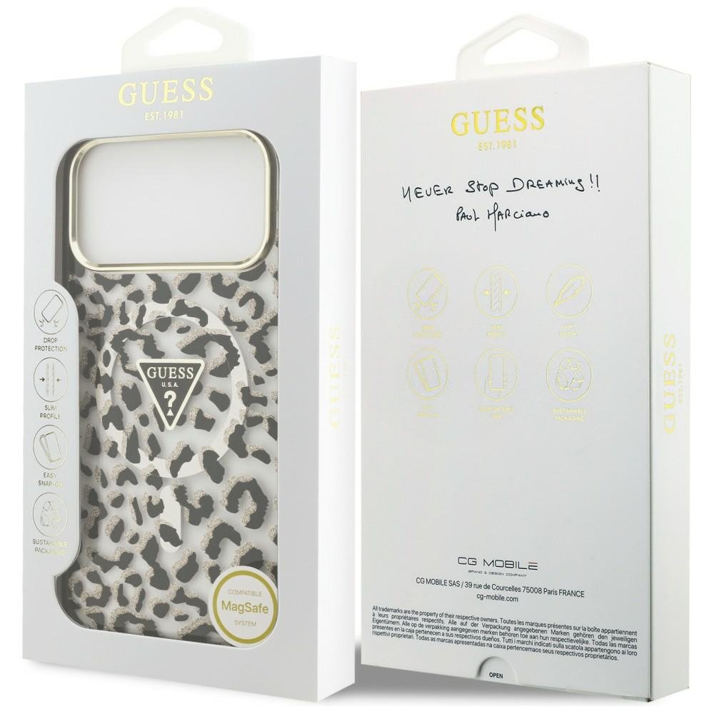 „Guess IML“ „Leopard Glitter Triangle Logo“ MagSafe apvalks iPhone 18 Pro Max / 17 Pro Max, melns