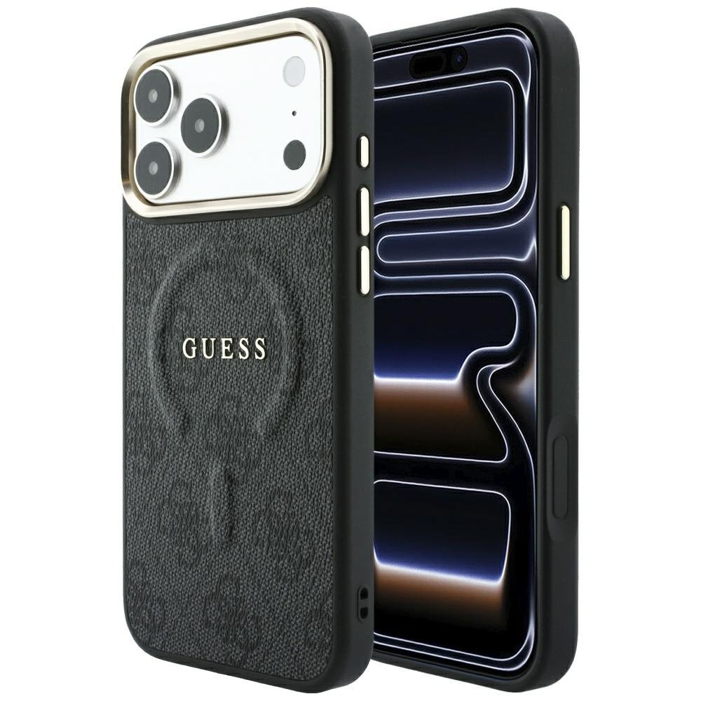 „Guess“ reljefais „4G Classic MagSafe“ vāciņš iPhone 18 Pro / 17 Pro, melns